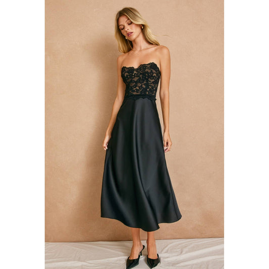 Lace & Satin Midi Dress