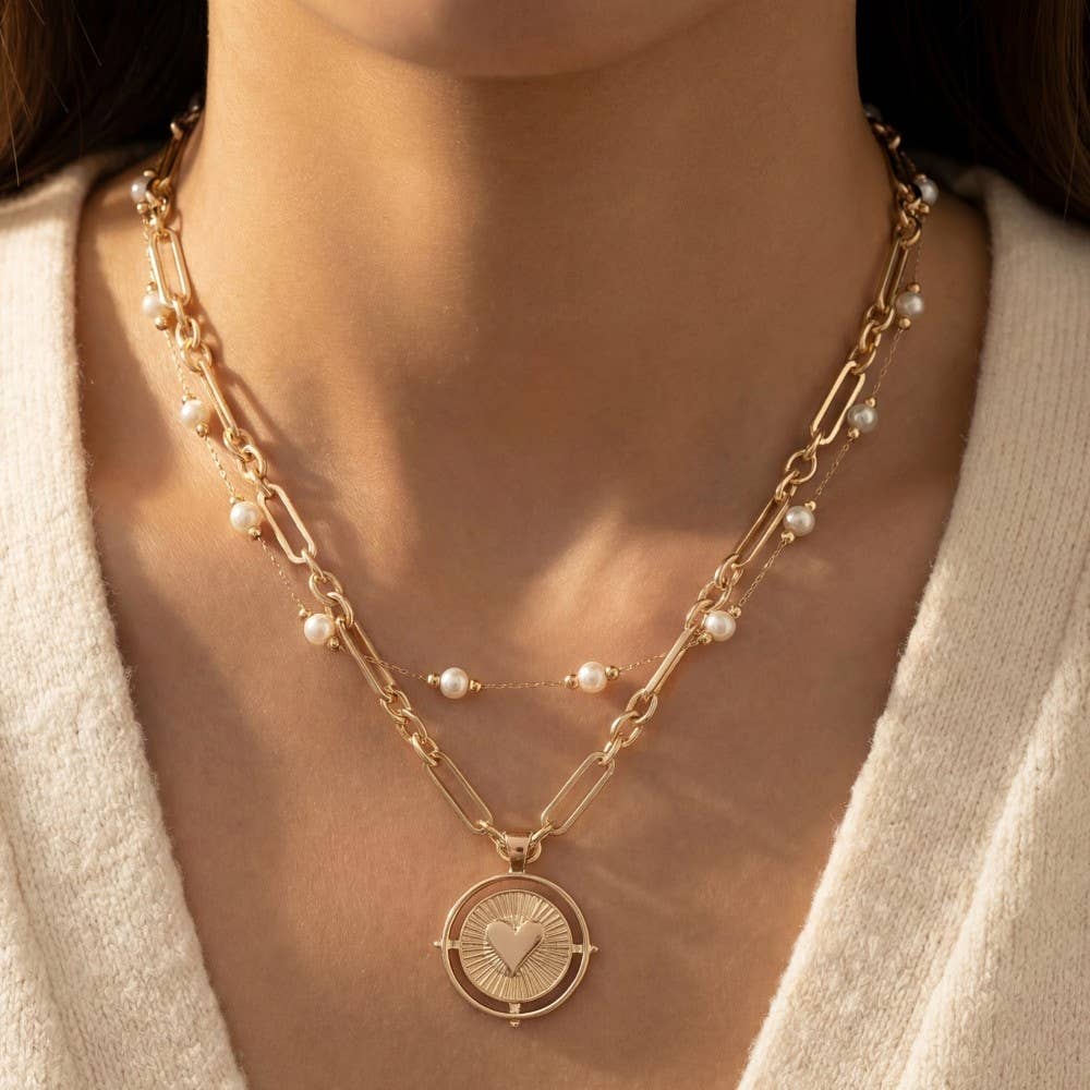 Chain Heart Coin Pendant Necklace