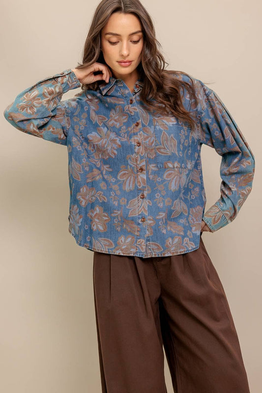 Denim Floral Top