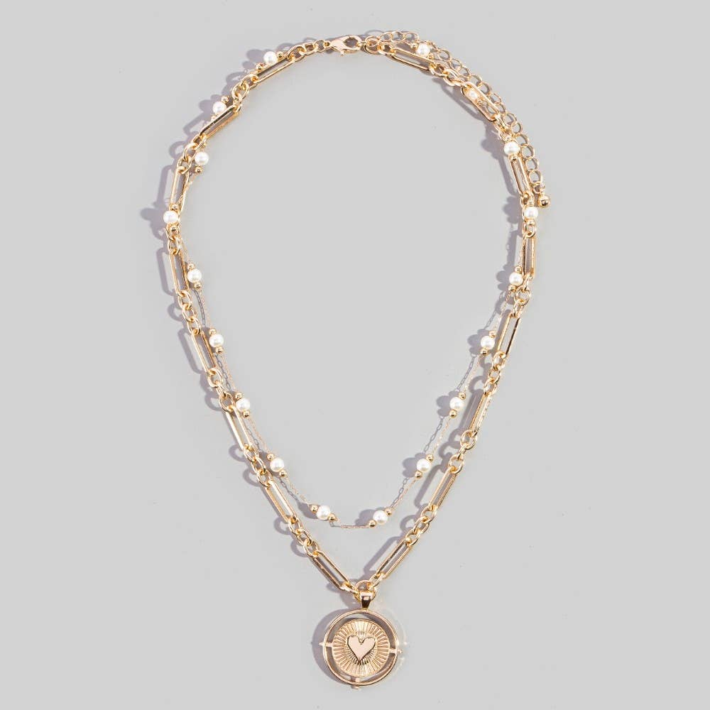 Chain Heart Coin Pendant Necklace