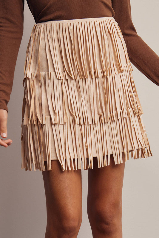 Tiered Fringe Suede Mini Skirt