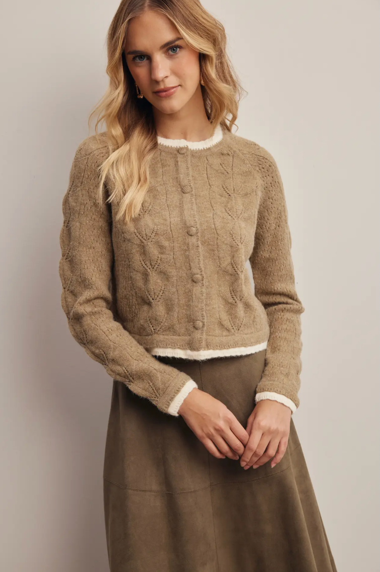 Trim Pointelle Knit Cardigan