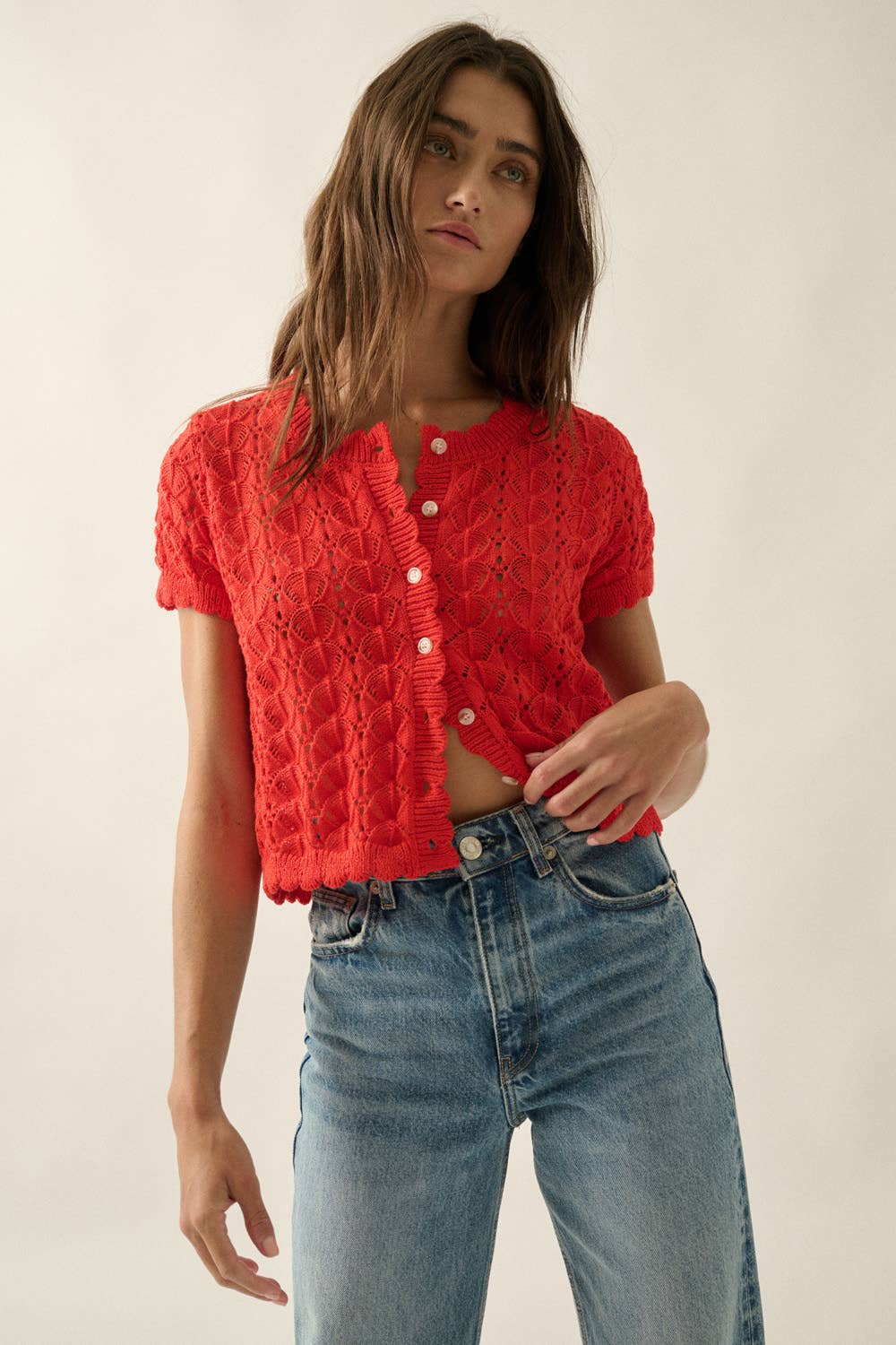 Pointelle Cardigan Top