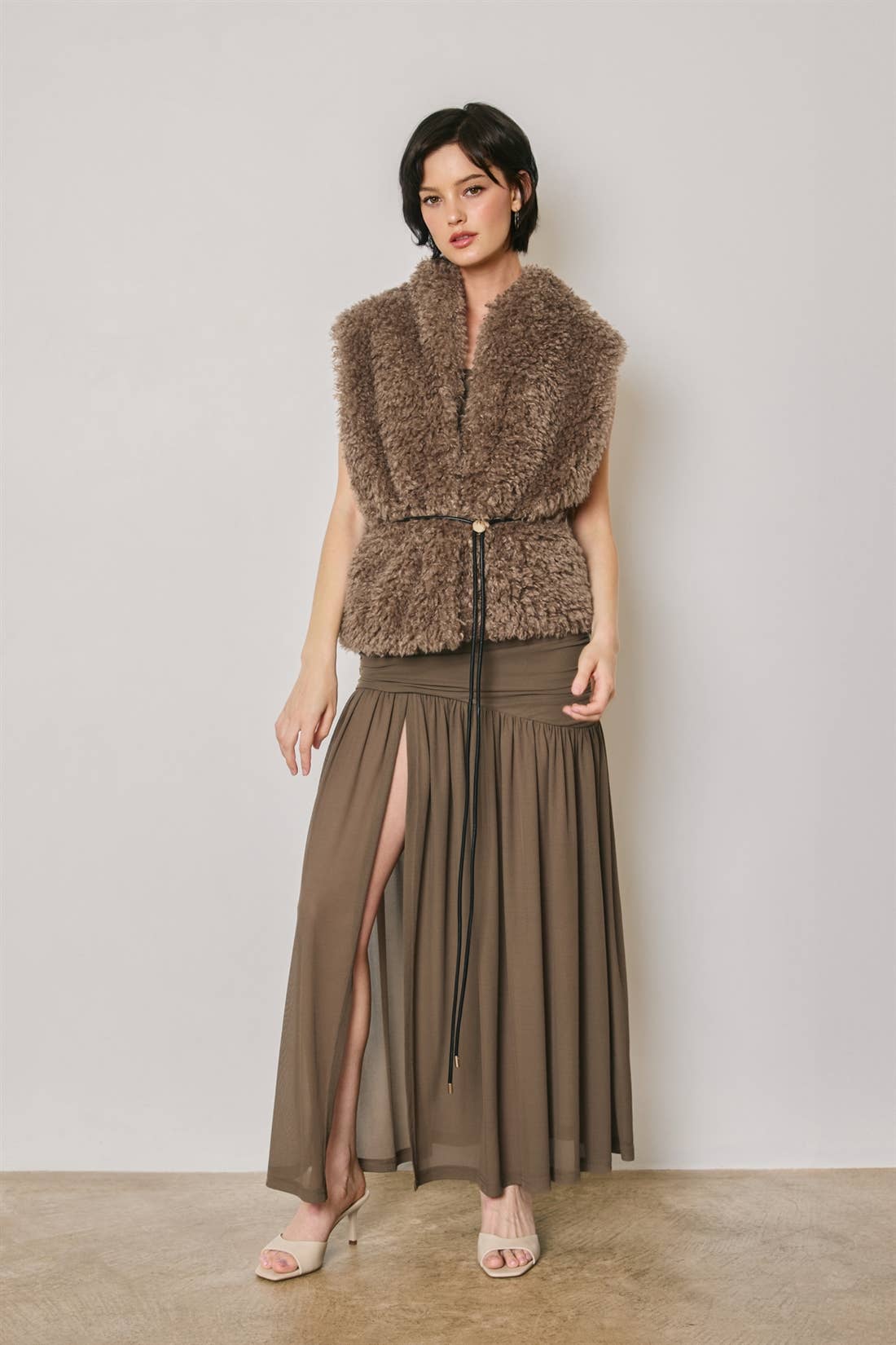 Faux Fur Belted Vest