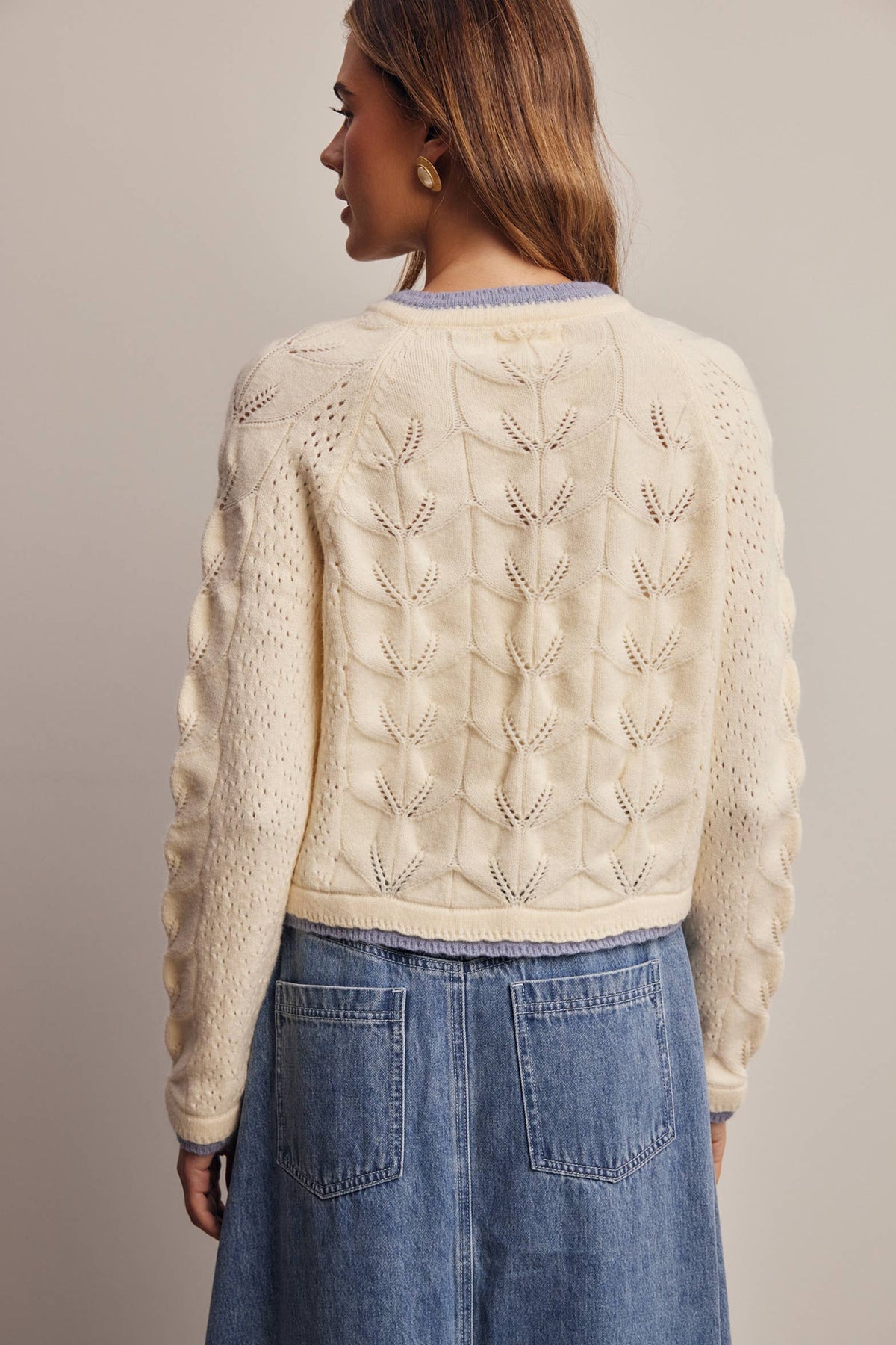 Trim Pointelle Knit Cardigan