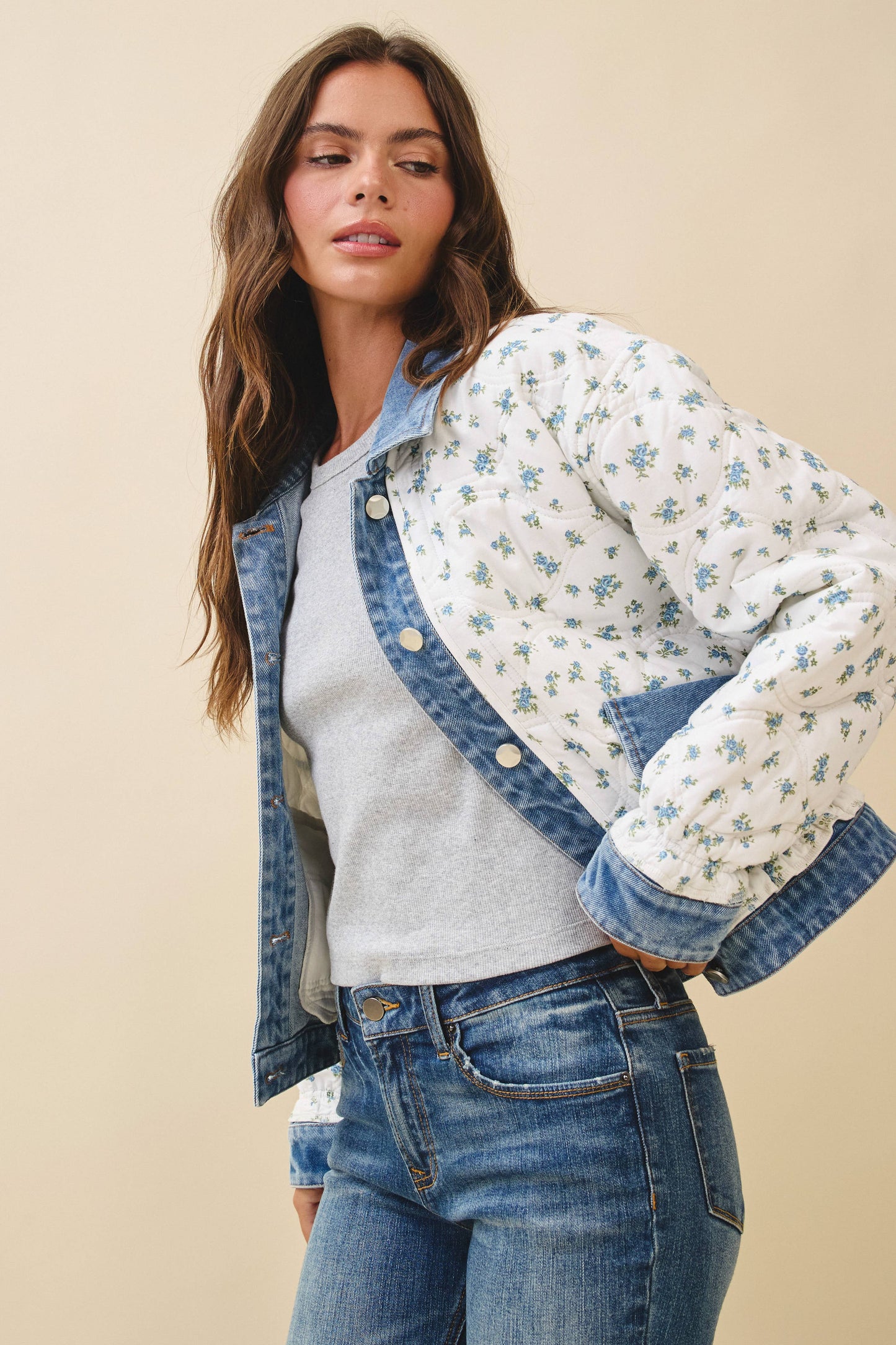 Floral Denim Trim Jacket