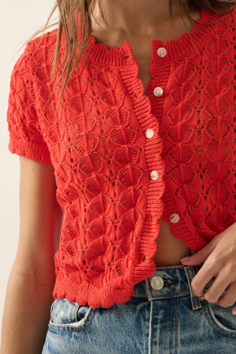Pointelle Cardigan Top