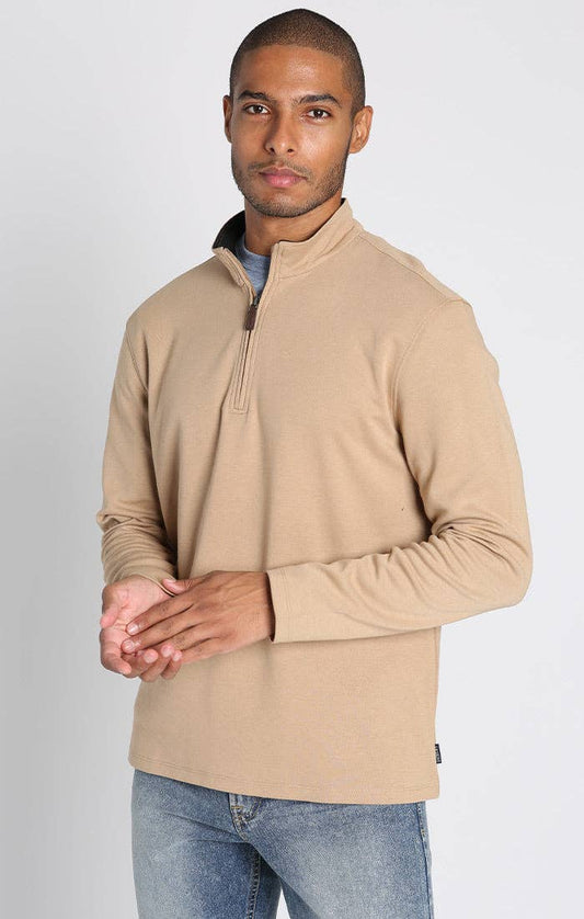 Cotton Blend Quarter Zip - Camel