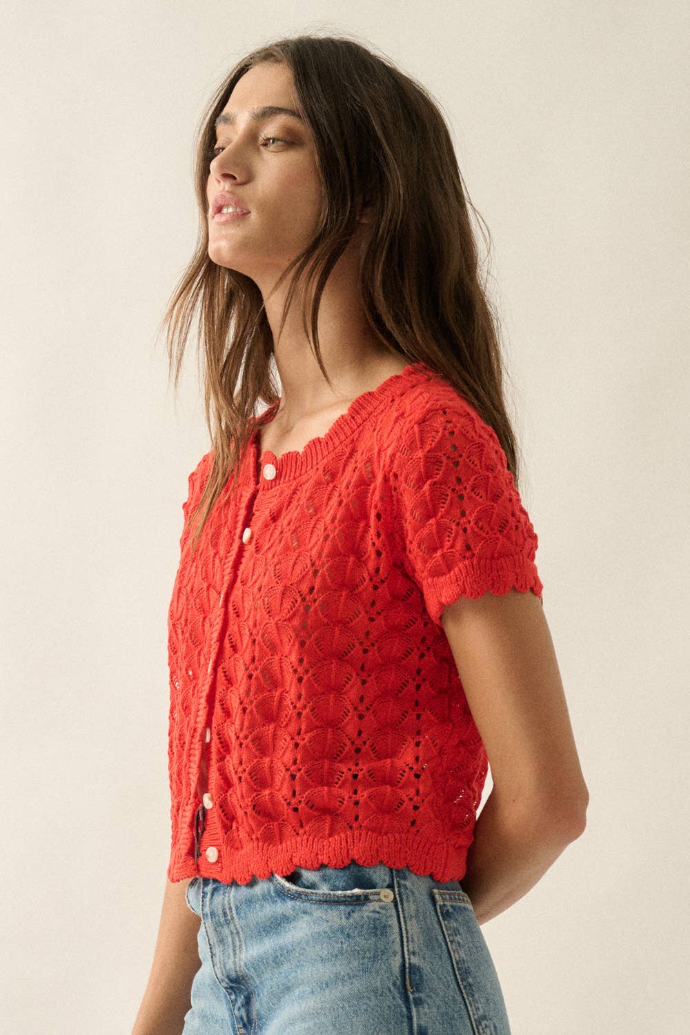 Pointelle Cardigan Top