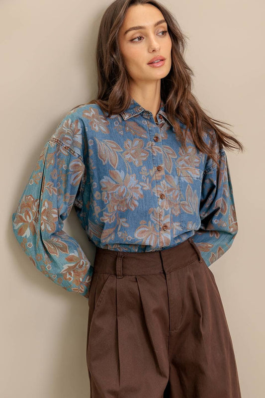 Denim Floral Top