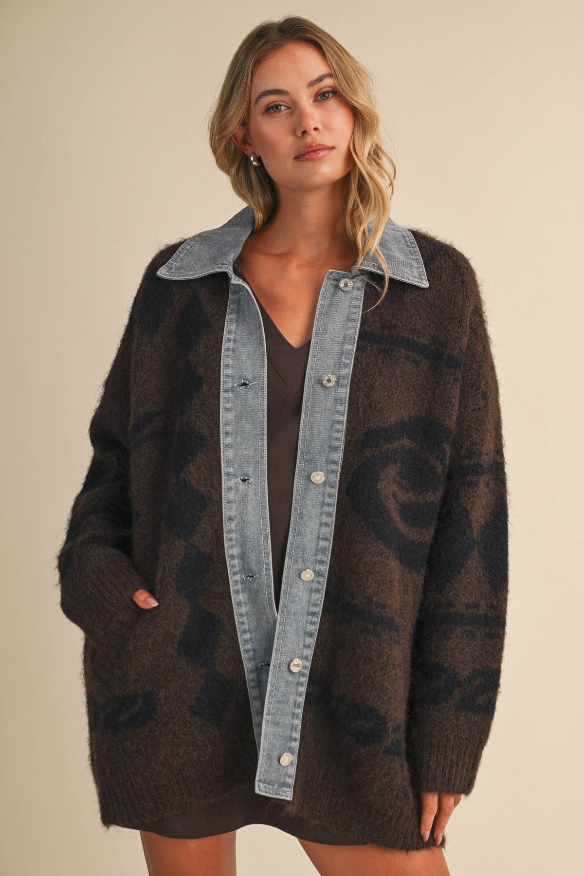 Denim Trim Cardigan