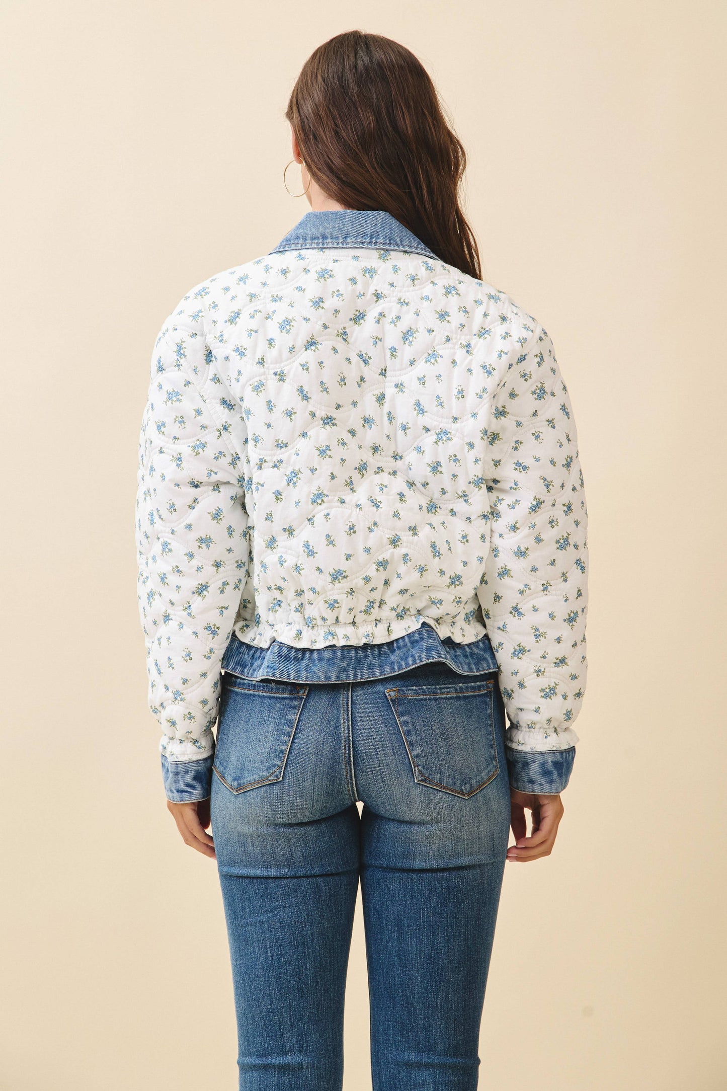Floral Denim Trim Jacket