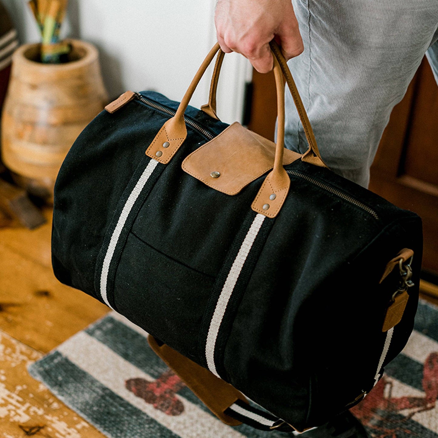 Canvas Duffle with Leather Handles