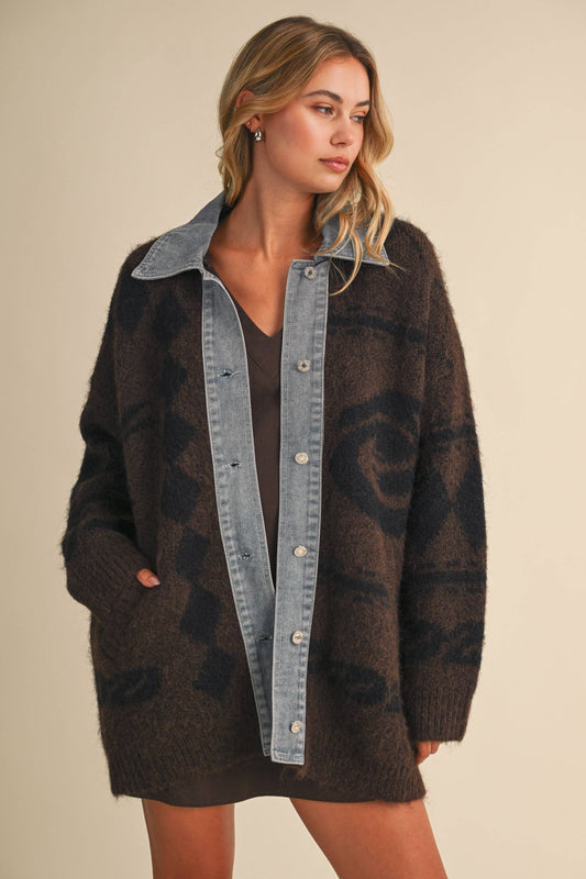 Denim Trim Cardigan
