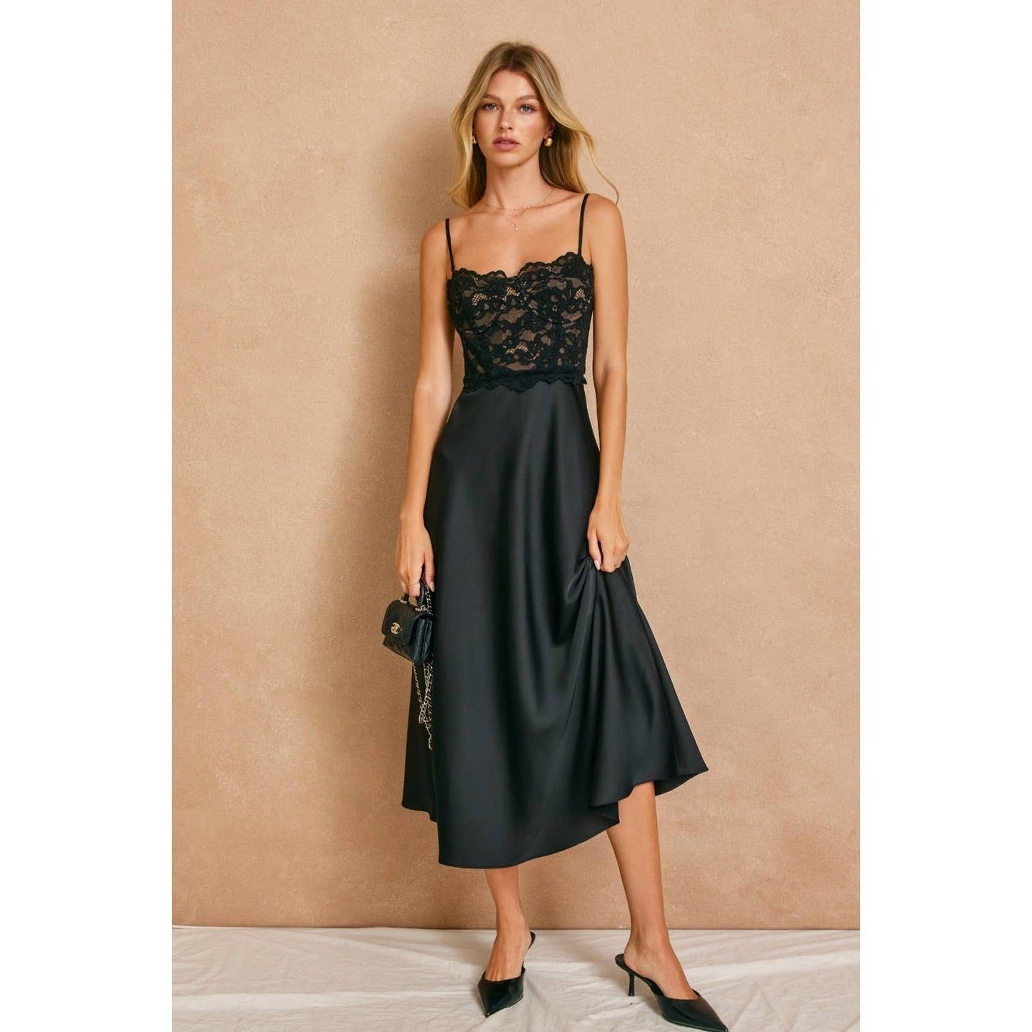 Lace & Satin Midi Dress