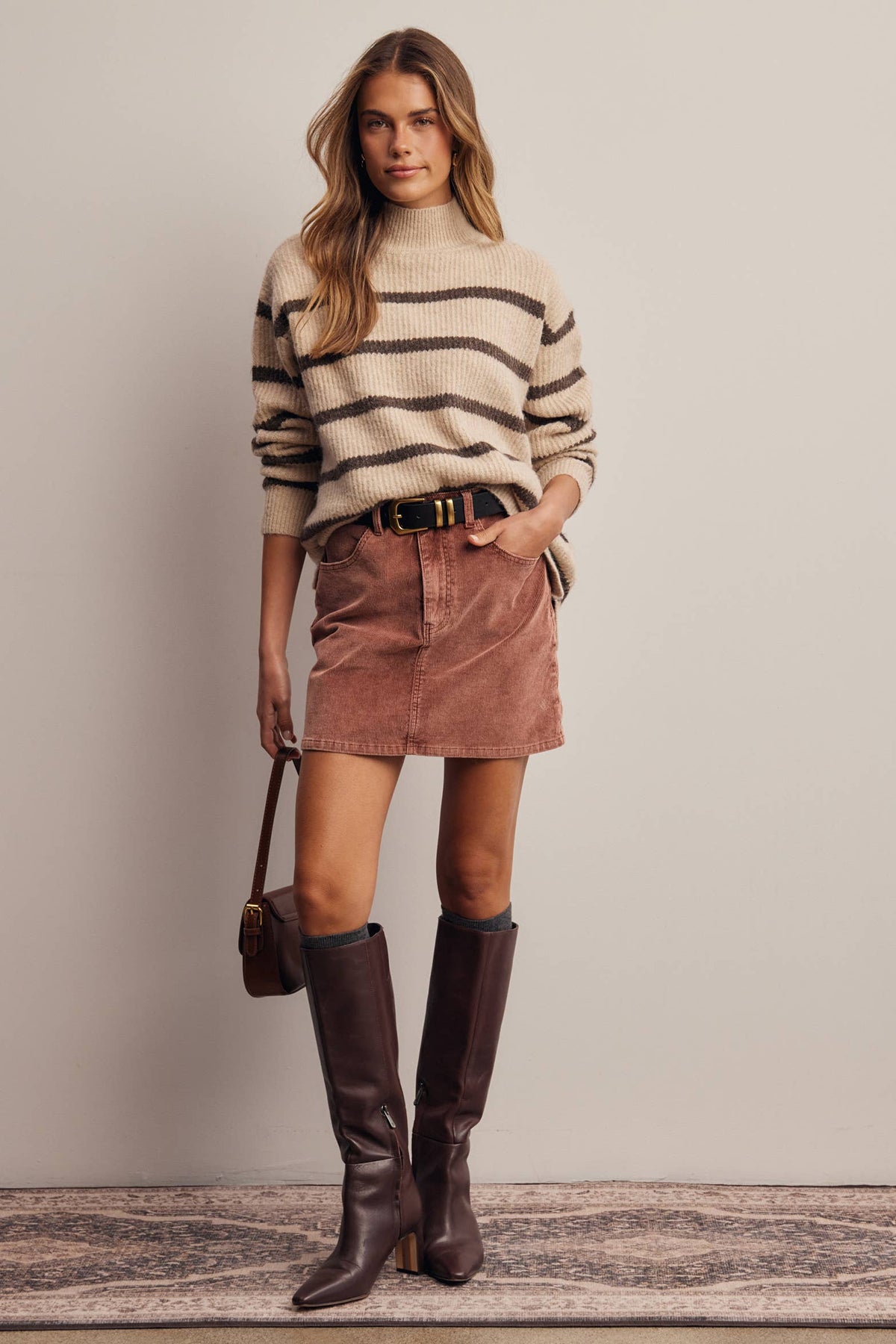 Striped Mock Neck Knit Sweater