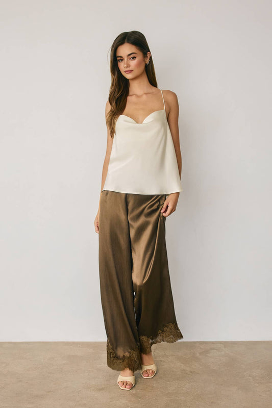 Satin Wide Leg Lace Hem Pants