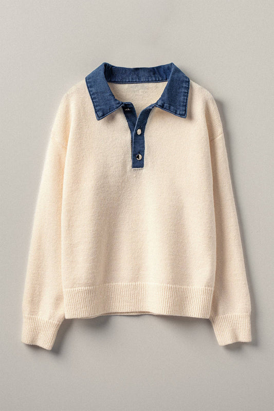 Denim Collar Pullover