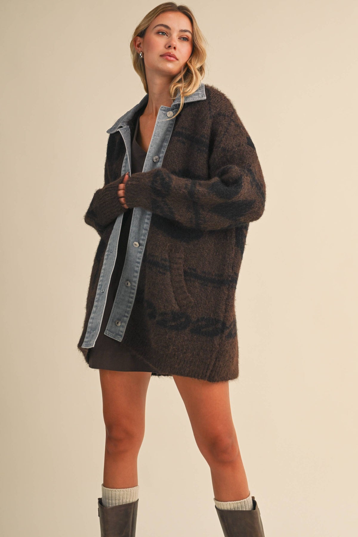 Denim Trim Cardigan