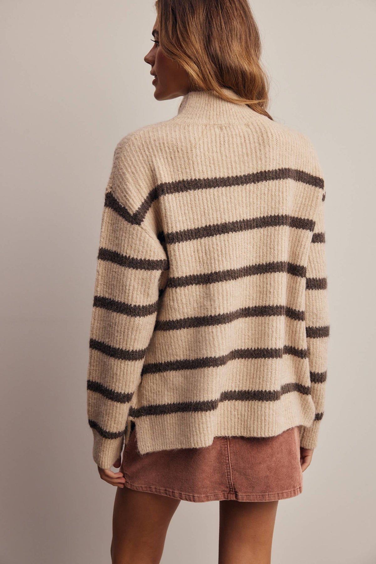 Striped Mock Neck Knit Sweater